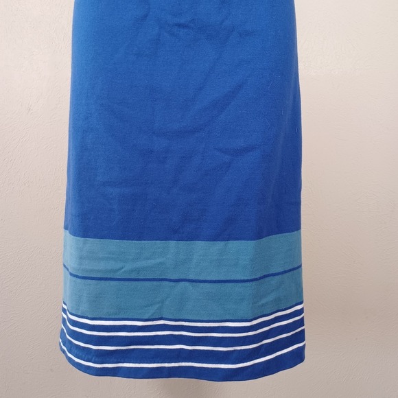 Vintage 1960s Mod Boat Neck Shift Dress Resort Nautical Blue Stripes Cap Sleeve - Picture 8 of 13